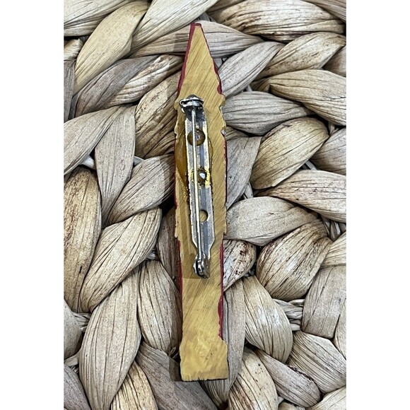 Vintage Artisan Crafted Santa Brooch Pin Christmas Hand Painted & Carved Wooden - Picture 4 of 6